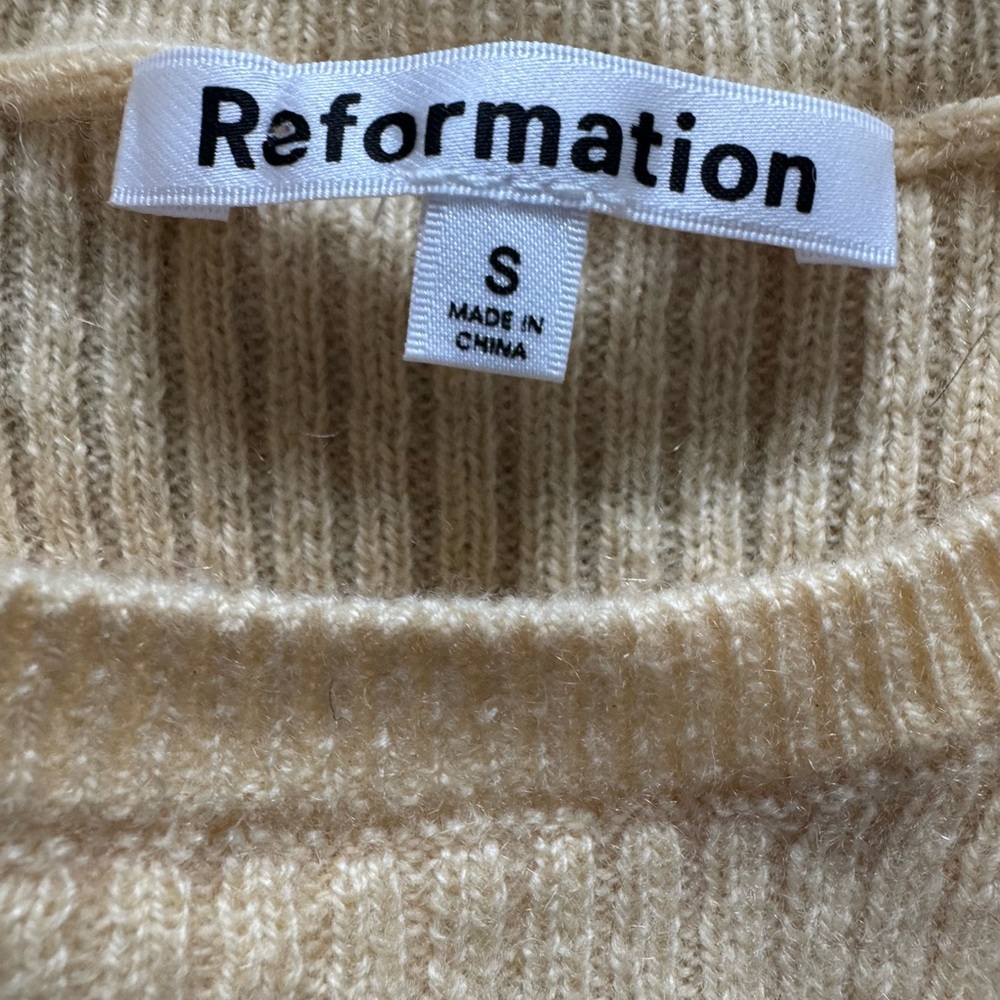 Reformation Butter Yellow Ribbed Short-Sleeve Knit Cashmere Top Small - Picture 4 of 4